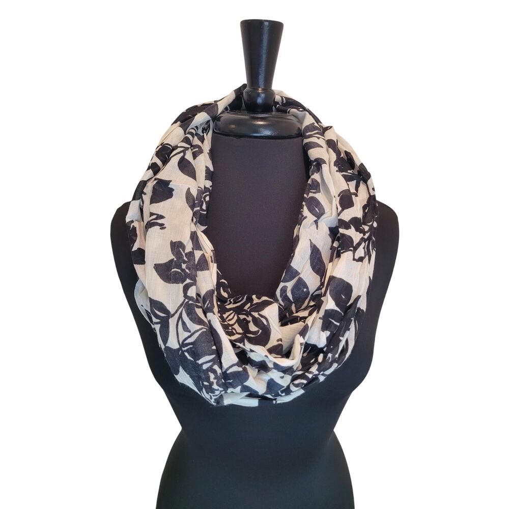 Big Buddha Floral Infinity Scarf Black White Botanical Boho Layering Minimalist